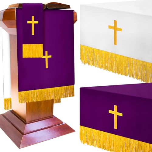 Cutecrop 3 Set Parament Table Runner Altar Cloth Purple and White - color: Purple and White