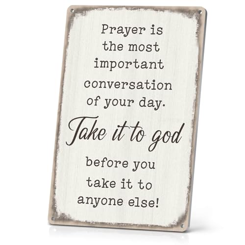 Christian Wall Art Prayer Gifts - Religious Metal Signs Vintage - Bible Verses Scripture Wall Art - Christian Posters Prayer Room Decor for Home/Church 12X8 Inch - color: Vintage White