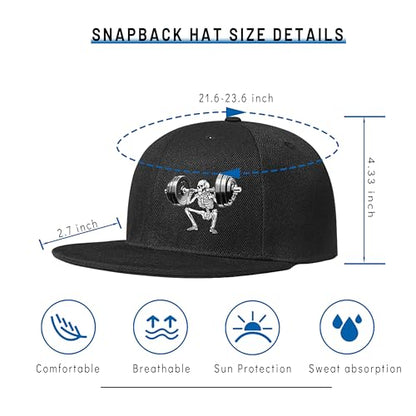 Skull Flat Bill Hats for Men Women Adjustable Dad Trucker Hat Skeleton Snap Backpack Hats for Hip-hop Running Cycling - color: Gym Skeleton