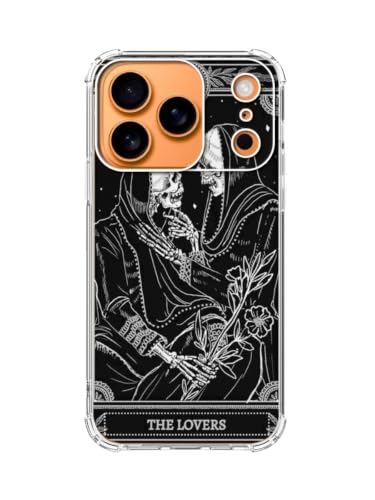 The Lovers Tarot Card Skull Black Case Compatible with iPhone 17 Pro, Trippy Psychedelic Cool Skeleton Phone Cover, Soft Trendy Design TPU Bumper Cover Case - color: Lovers Tarot