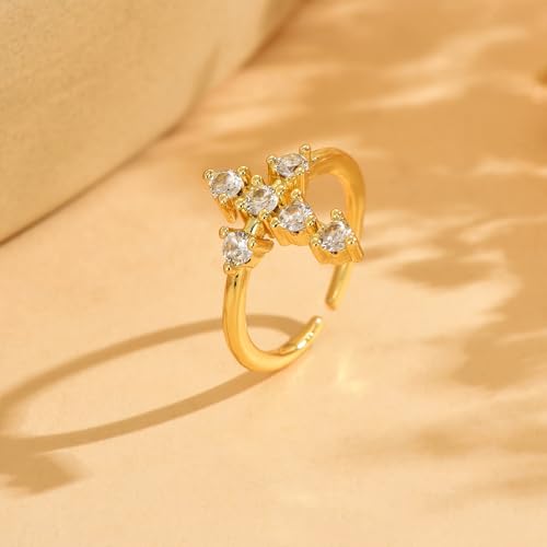 18K Gold Plated Cubic Zirconia Adjustable Open Rings for Women - color: Cross CZ