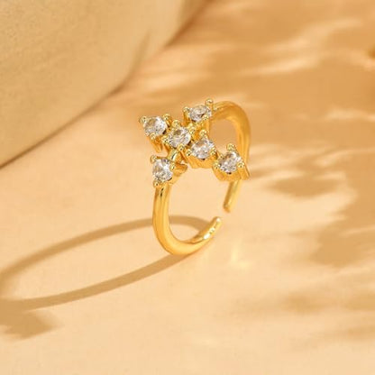 18K Gold Plated Cubic Zirconia Adjustable Open Rings for Women - color: Cross CZ