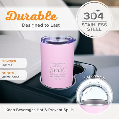 Christian Art Gifts Stainless Steel Double-Wall Vacuum Insulated Travel Mug 18 oz Pink Tumbler with Lid for Women Inspirational Bible Verse - Trust in the Lord - Proverbs 3:5 - color: Pink/Trust in the Lord