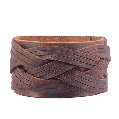 GelConnie Leather Cuff Bracelet Punk Braided Bracelets Rock Leather Wristbands Faux Mens Leather Bracelet Gothic Viking Bangle Adjustable Wrap Bracelet for Women,Men - color: Style LPB302-Brown