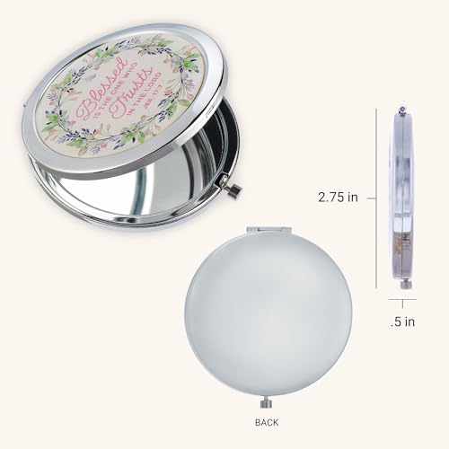 Christian Art Gifts Inspirational Portable Floral Makeup Compact Mirror for Women: Blessed Bible Verse 1x/2x Magnification Cute Chrome Double-sided Case for Purses, Travel Bags, Pink Multicolor Floral - color: Blessed