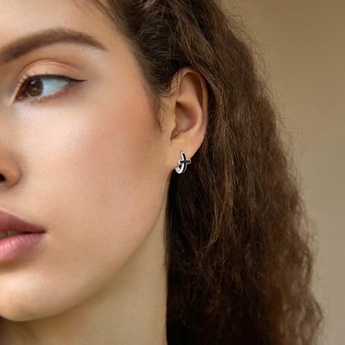 AOBOCO Black Hoops Earrings for Men Sterling Silver Viking Celtic Cross Heart Skull Round Triangle Hoop Earrings Birthday Father Day Christmas Jewelry Gifts for Men Women Friends - style: Cross Hoops