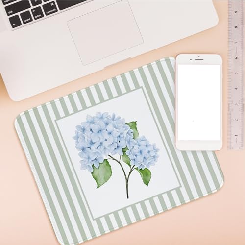 Sage Green Mouse Pad Blue Hydrangea Aesthetic Mouse Pad, 10.2x8.2 - color: Blue and Green Hydrangea, size: 10.2L x 8.2W inches