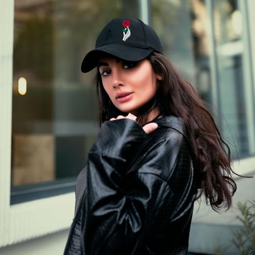 Baseball Cap for Men Cotton Black Baseball Hat for Mens Snapback Hats Trucker Dad Hat Snap Back Flat Bill Men's Caps - color: Fingers Holding Flowers