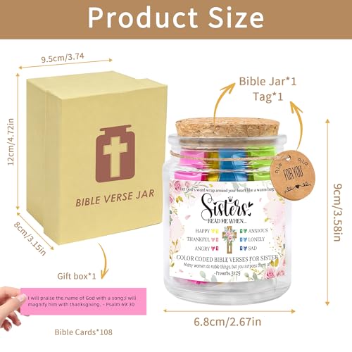 Bozidol Sisters Gifts from Sister, Bible Verse Jar, 90 Color-Coded Scriptures for Encouragement, Inspirational Christmas Graduation Birthday Christian Gifts for Women Girls Friends - color: Sister
