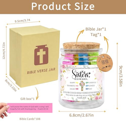 Bozidol Sisters Gifts from Sister, Bible Verse Jar, 90 Color-Coded Scriptures for Encouragement, Inspirational Christmas Graduation Birthday Christian Gifts for Women Girls Friends - color: Sister