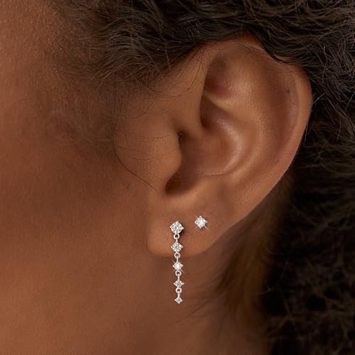 Bheop Gold Silver Dangle Earrings for Women, Cubic Zirconia Earring Stack - color: Silver-cz tassel stud set