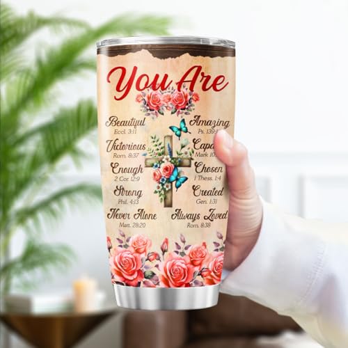 Christian Gifts for Women with Bible Verse Design, 20oz Insulated Stainless Steel Tumbler for Mom Sister Friend, Spiritual Faith Inspirational Travel Mug for Birthday - color: Christian Women