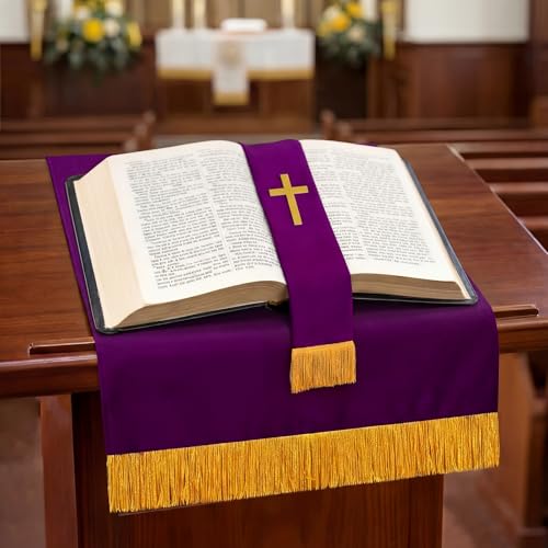 Cutecrop 3 Set Parament Table Runner Altar Cloth Purple and White - color: Purple and White