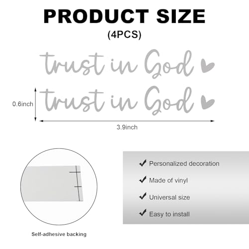 DXNQ 4PCS Trust in God Rearview Mirror Decals, Automotive Vinyl Rear View Mirror Decorative Stickers, Waterproof Trust in God Stickers for Car Truck Laptop, Car Accessories (Silver) - color: Silver, size: 4PCS