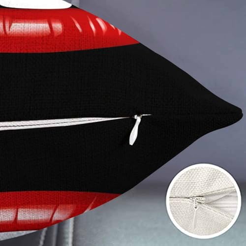 Smooffly Lip Pillow Case Decorative Throw Pillow Cover Red Lip with White Teeth Waist Lumbar Black Cotton Linen Throw Pillow case Cushion Cover for Sofa Home Decorative Oblong 12x20 Inches - color: Md040