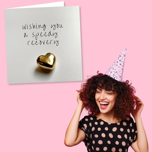 Get Well Soon Card - Wishing You A Speedy Recovery - Beautiful Gold Heart Design - Made in UK