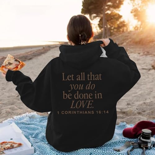 Christian Hoodies Women Jesus Hoodie Embroidered Faith Cross Sweatshirt - color: Black, size: Large