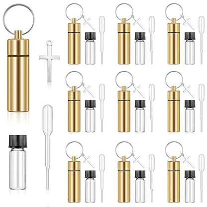 Tandefio 10 Sets Anointing Oil Bottle Keychain Vial for Baptism, Gold - color: Gold