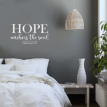 Vinyl Wall Art Decal - Hope Anchors The Soul - Hebrews 6:19-13" x 25" - Modern Lovely Spiritual Bible Verse Sticker for Home Bedroom Closet Living Room Religious Center Decor (White)