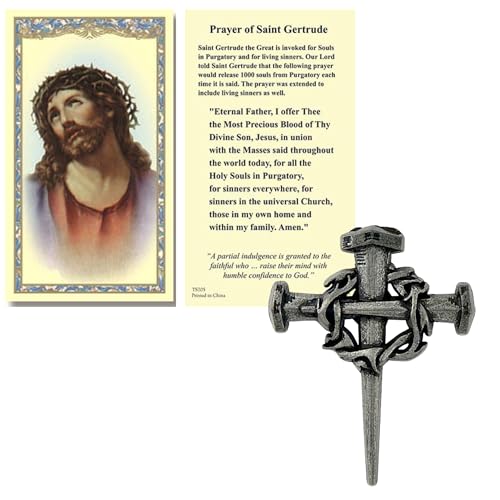 Pray, Fast, Give Lenten Lapel Pin with Head of Christ Holy Card, Religious Gift Set, Spiritual Accessory