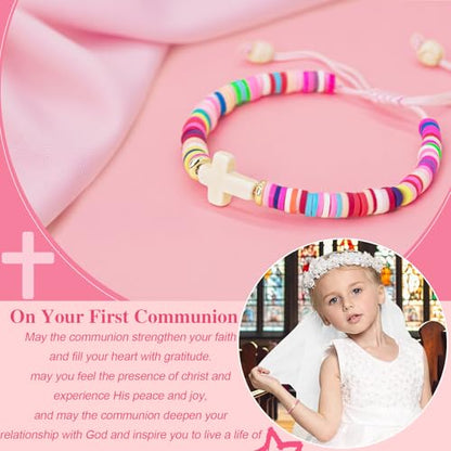 Cute Cross Bracelet Teen Girl Gifts Trendy Stuff Christian Gifts for Kids/Girls/Boys/Teens/Women Jewelry Colorful Jesus Bracelets Christmas Religious Communion Baptism Confirmation Gifts - color: 1-Communion