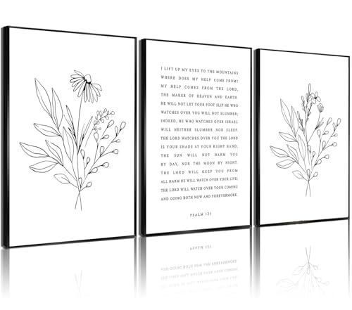 Psalm 121 Christian Wall Art, 3 Piece Unframed Botanical Prints, 12x16 - color: Bible Verses on Flowers, size: 16"L x 12"W