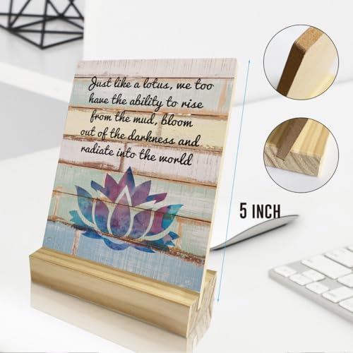 Inspirational Lotus Flower Decor Quote - Rustic Plaque with Wood Stand - Motivational Quote Decor for Home Shelf - color: Lotus2