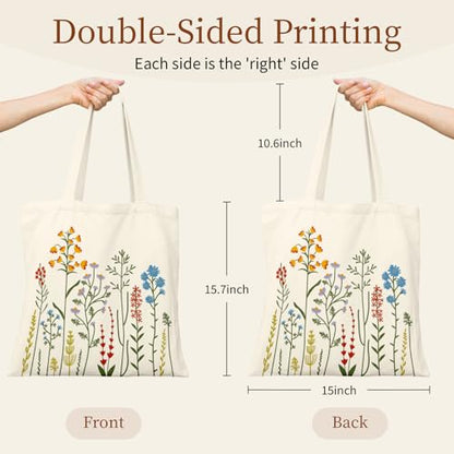 Canvas Tote Bag for Women with Zipper Cute - color: Wildflower