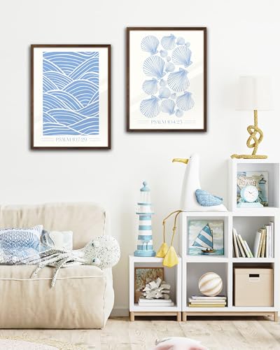 EcoHest 12x16 in Psalm 107:29 Ocean Waves Framed Christian Wall Art - color: Walnut Framed Christian, size: 16"L x 12"W