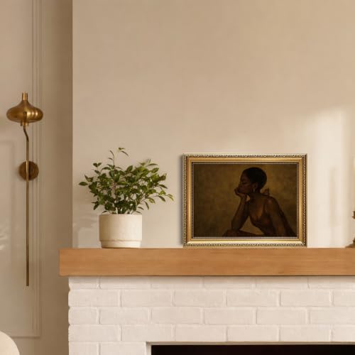 African American Gold Framed Wall Art Moody Portrait Painting Wall Decor - color: Black Woman, size: 16"L x 12"W