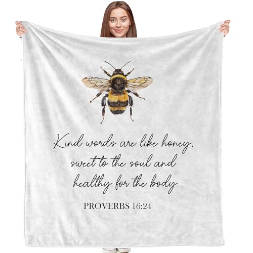 Bee Christian Blanket, Christian Gifts for Women Men, Religious Bible Verse Scripture Bumblebee Throw Blankets for Bedroom Living Room Couch Sofa, 50x60 Inches - color: Bee
