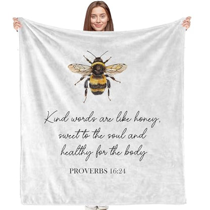 Bee Christian Blanket, Christian Gifts for Women Men, Religious Bible Verse Scripture Bumblebee Throw Blankets for Bedroom Living Room Couch Sofa, 50x60 Inches - color: Bee