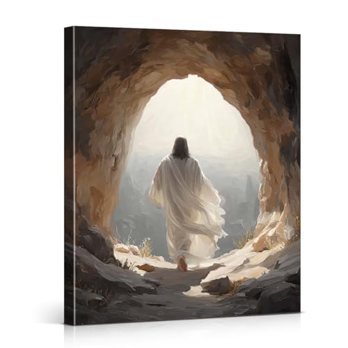 Jesus Resurrection Easter Wall Art Decor - He Is Risen Canvas Print Picture Easter Wall Decorations for Home Farmhouse 8x10 Inch Framed - color: color-C