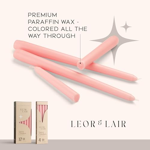Leor & Lair Light Pink Taper Candles, 12 Pack, 10 Inch, Unscented - color: Light Pink