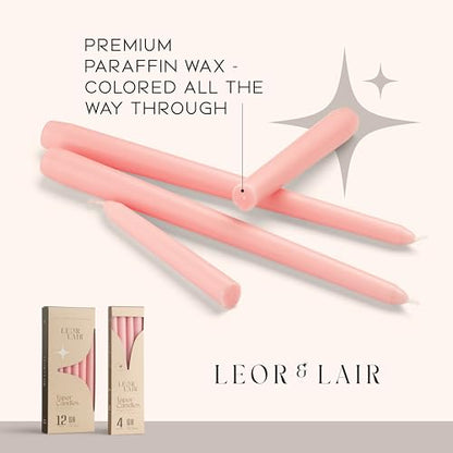 Leor & Lair Light Pink Taper Candles, 12 Pack, 10 Inch, Unscented - color: Light Pink
