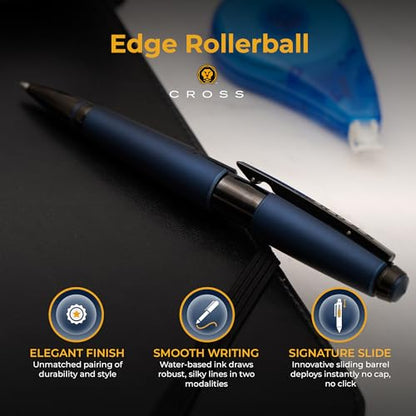 Cross Edge Gel Rollerball Pen, Matte Blue Lacquer and Black Trim, Personalized — Nurse, Doctor, Pharmacist, or Healthcare Professional Recognition Gift - color: Blue Black Trim