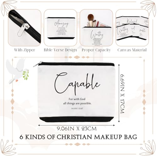 Huhumy 12 Pcs Christian Makeup Bag, Black White, Inspirational Words - color: Black White, style: Inspirational Words