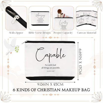 Huhumy 12 Pcs Christian Makeup Bag, Black White, Inspirational Words - color: Black White, style: Inspirational Words