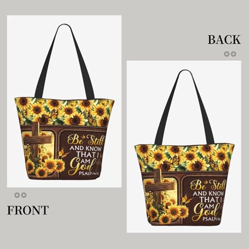 Bible Tote Bags for Women Christian Tote Bag Church Shoulder Bag Inspirational Bags With Zipper Christian Gift - color: Be Still and Know That I Am God 4