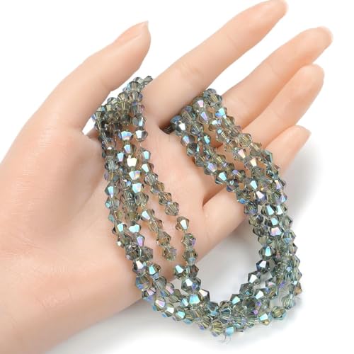 250pcs Czech 6mm (0.24 Inch) Faceted Bicone Crystal Glass Beads Spacer Bulk Green Peridot Shimmer - color: Peridot Shimmer, size: 6mm - 250pcs