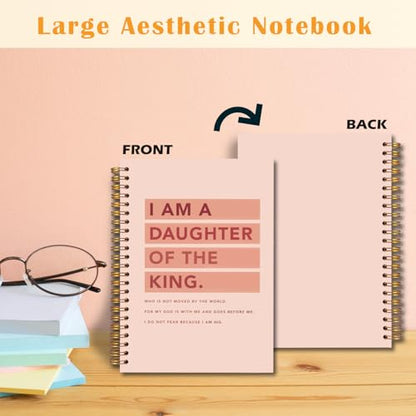 JINYO Pink Christian Notebook, I am a Daughter of the King Bible Journal, Religious Prayer Journal for Woman, Church Notes Notebook, Scripture Spiral Notebooks 5.5x8.3 Inch - color: white Christian Notebook-4