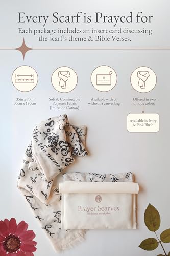 Jesus’s Names Prayer Scarf for Women Christian, Large Scripture Shawl Wrap, 84 Titles of Christ, Prayer Shawl for Women - color: Ivory W/ Canvas Bag (35x70")