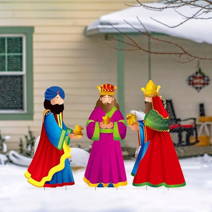 Wenqik 3 Pcs Christmas Three Wise Men Outdoor Yard Signs with Stakes Religious Nativity Scene Signs Three Kings Outdoor Lawn Decoration Set for Christmas Yard Lawn Garden Pathway Decorations