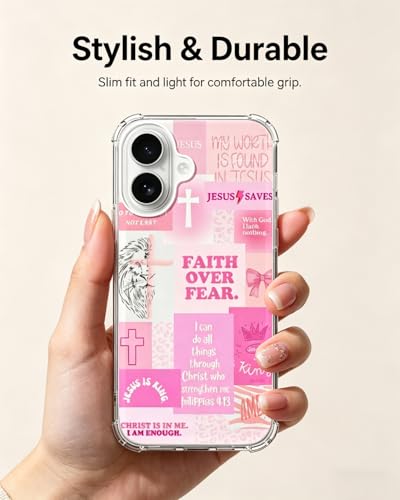 Pink Christian Aesthetic Phone Case Compatible with iPhone 17, Jesus Faith Positivity Phone Cover for iPhone 17 - color: Pink Christian