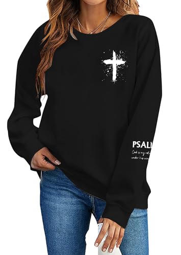 MOUSYA Women Christian Sweatshirt Psalms 91 Sleeve Print Sweatshirt Bible Verse Pullover - color: Black, size: XX-Large