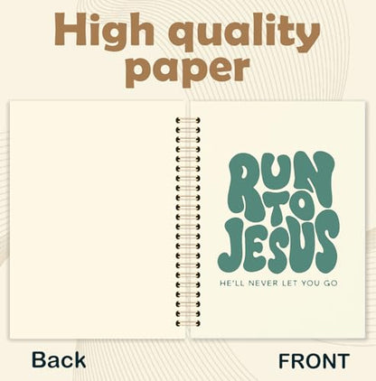 Beige and Green Christian Spiral Notebook, Run to Jesus Bible Verse Journal, Religious Scripture Journals for Writing, Bible Notebooks for Note Taking, Church Notes Journal, 5.5x8.3 Inch - color: God-Beige and