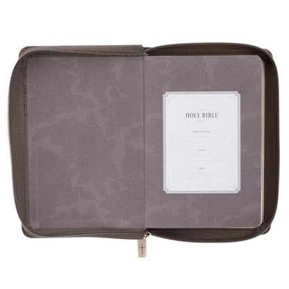 KJV Holy Bible, Compact Large Print Vegan Leather Red Letter Edition - Ribbon Marker, King James Version, Floral Dusty Taupe, Zipper Closure (KJV Compact LP Editions)