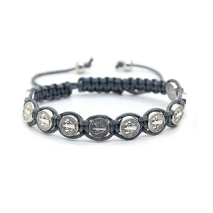 925 Sterling Silver San Benito Bracelet For Women And Men, Catholic Multicolor Bracelet St. Benedict Medal Hand Knitted Knot Coin Beaded Adjustable Religious Prayer Faith - color: Grey - San Benito Bracelet