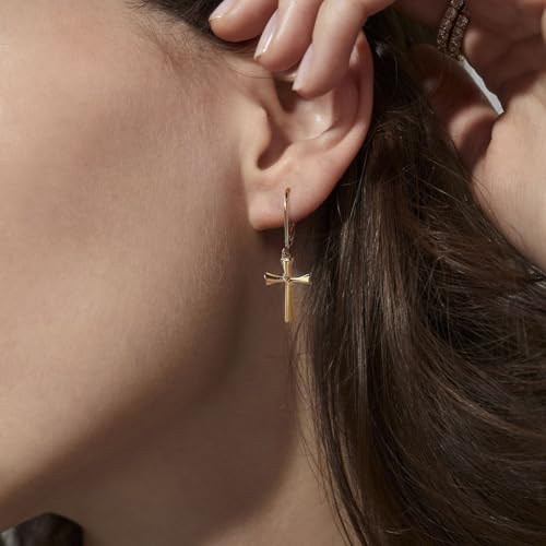 14K Gold Earring Cross Waterdrop Butterfly Heart Knot Earrings for Women Gold Silver Cross Leverback Drop Gold Silver Teardrop Hoop Dangle Earring White Gold Dangle Drop Earring - color: Gold-Cross Dangle Earring