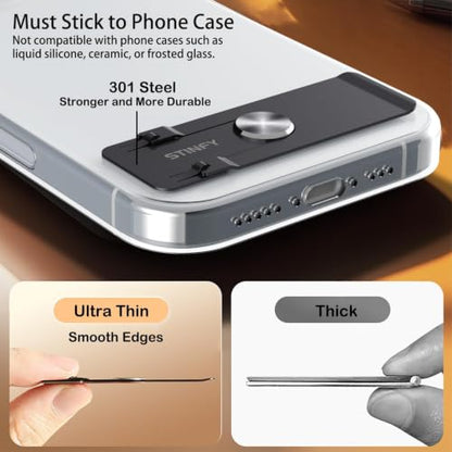 Phone Slim Kickstand, Ultra Thin Vertical and Horizontal 360° Rotating Universal Steel Metal Stable Stand Pocket Friendly Sticky Holder for iPhone Samsung Cellphone Case (Black 2-Pack) - color: Black